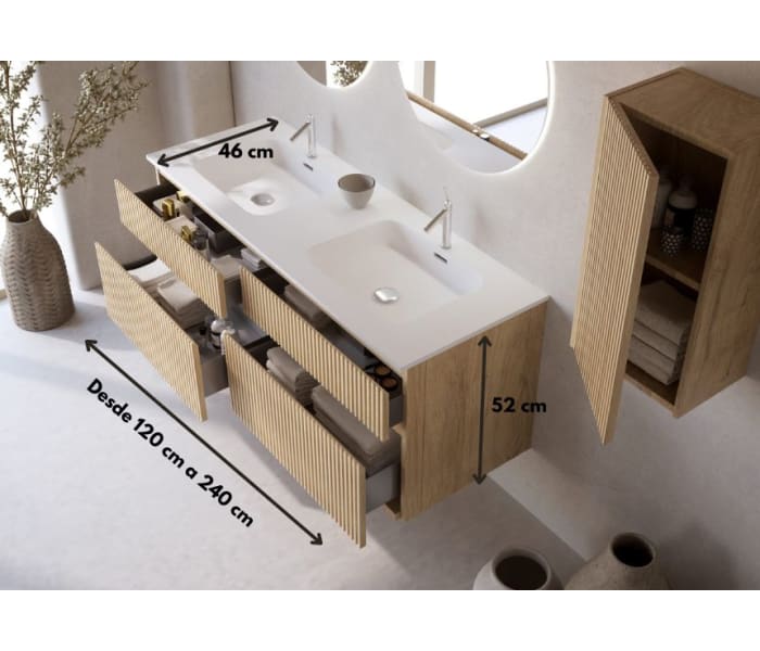 Conjunto de mueble de baño madera maciza ranurada Bruntec Alpes 7 Croquis 4