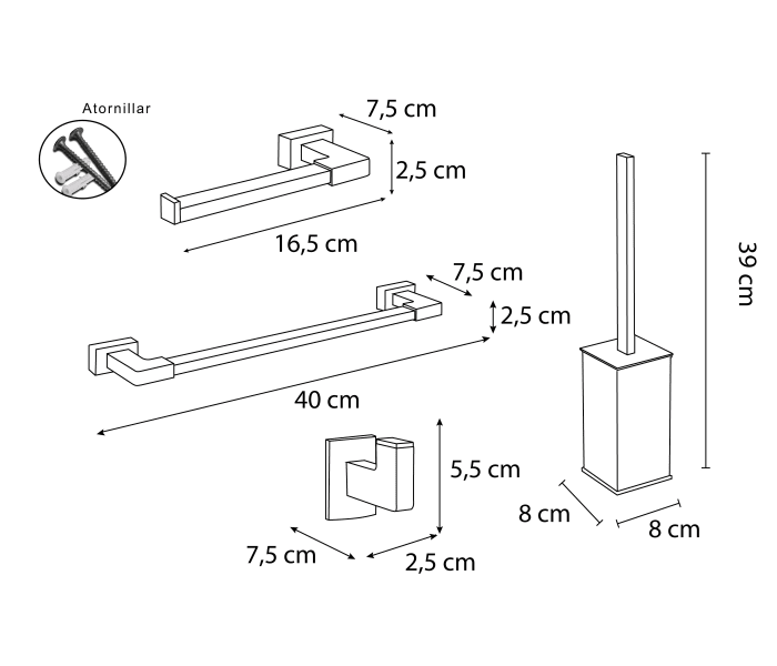Conjunto de accesorios de baño Mediterránea Aries/Leo Croquis 6