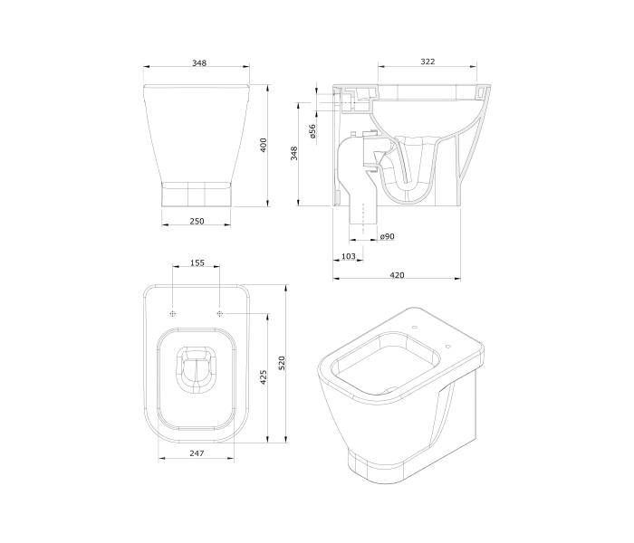 Pack Inodoro + Cisterna empotrada Unisan Sanindusa Look Croquis 14