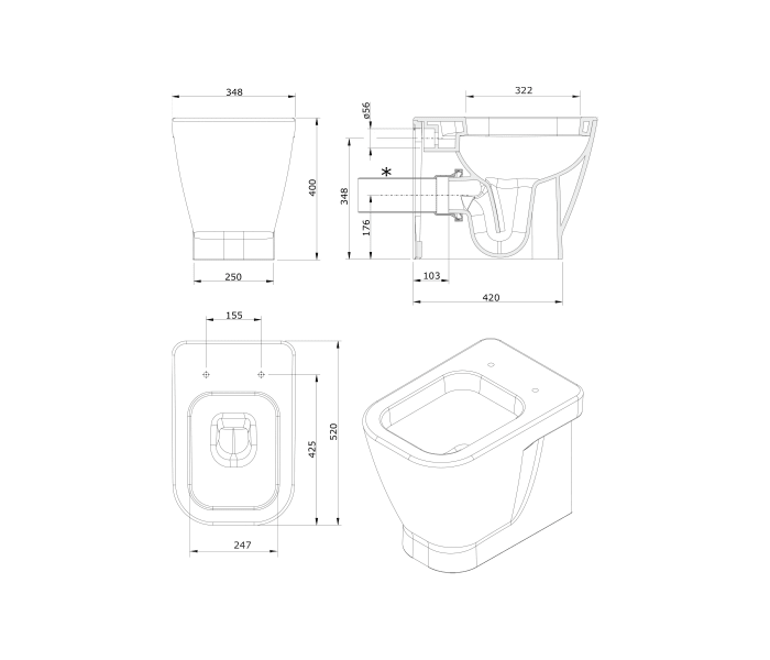 Pack Inodoro + Cisterna empotrada Unisan Sanindusa Look Croquis 15