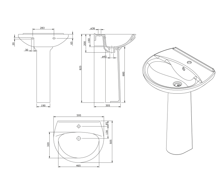 Lavabo de pie Unisan Sanidusa Benissa Croquis 2