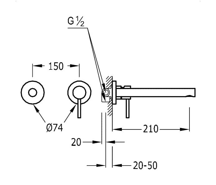 Grifo de lavabo empotrado Tres Max-Tres Croquis 1