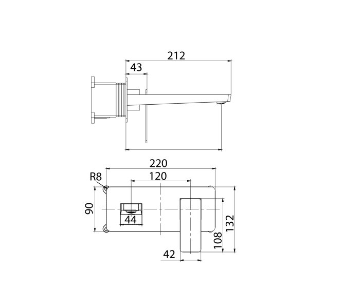 Grifo de lavabo empotrado Imex Pisa Croquis 12
