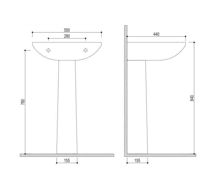 Lavabo con pedestal Manacor Strohm Teka Croquis 2