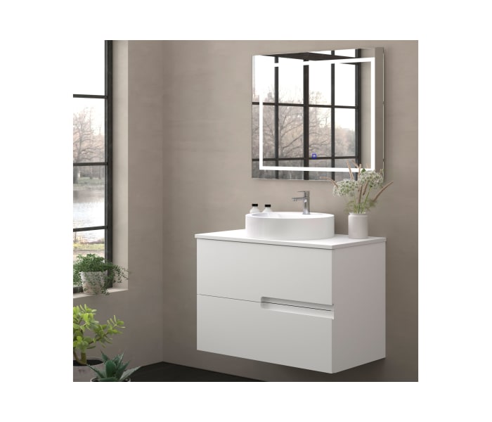 Mueble de baño con encimera piedra compactada mismo color Bruntec Lia colores Principal 1