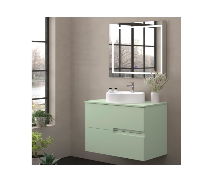 Mueble de baño con encimera piedra compactada mismo color Bruntec Lia colores Principal 8