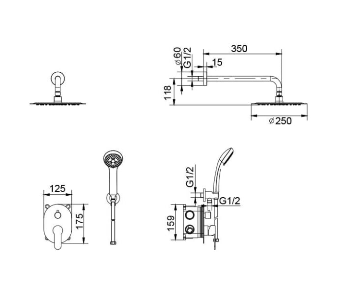 Conjunto de ducha empotrado Imex Oslo Croquis 7