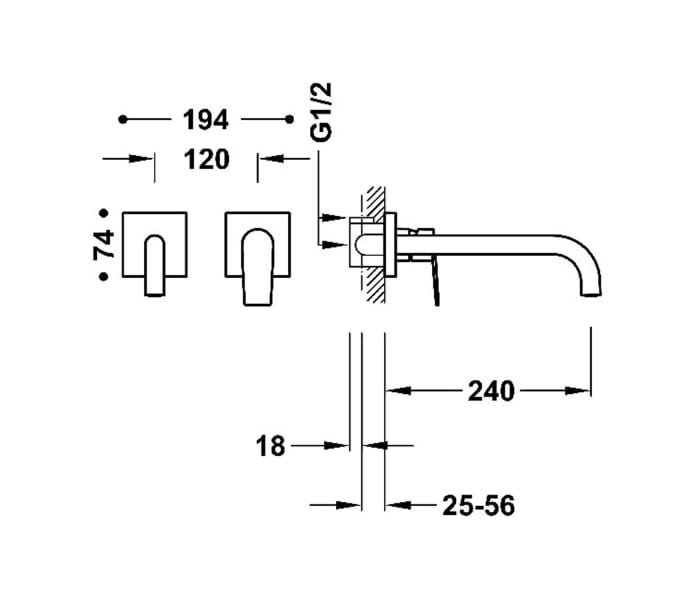 Grifo de lavabo empotrado Tres Project Croquis 7