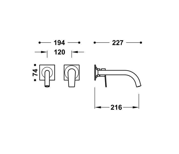 Grifo de lavabo empotrado Tres Project Croquis 14