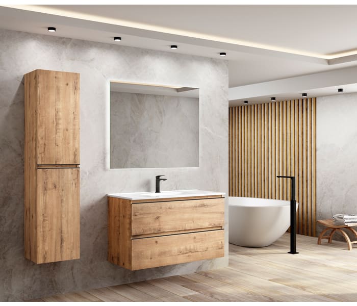 Mueble de baño Coban 120 cm 2 cajones y 1 puerta con tapa de madera de  Bruntec