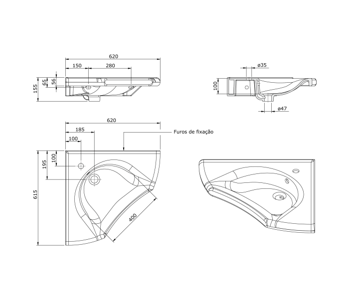 Lavabo suspendido Unisan New Wccare PMR Croquis 2
