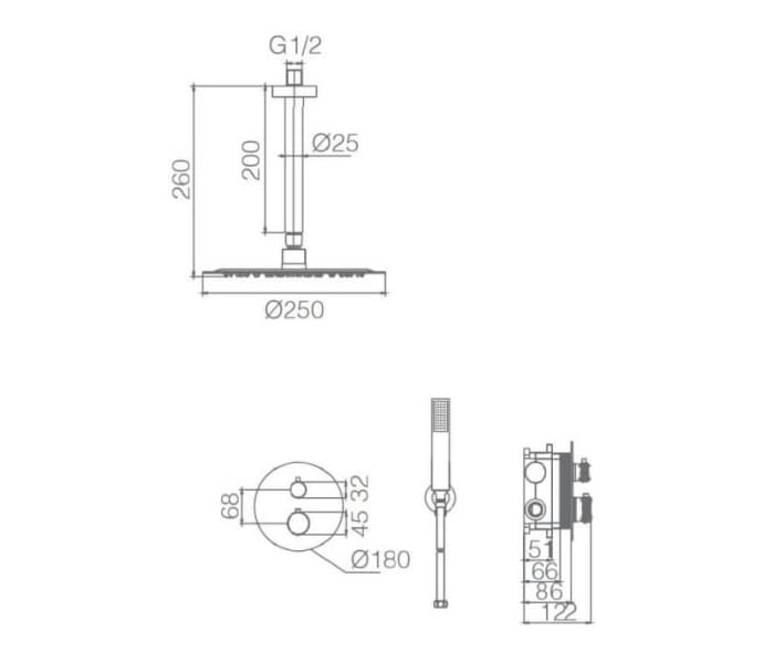 Conjunto de ducha y baño empotrado Imex Line Croquis 16