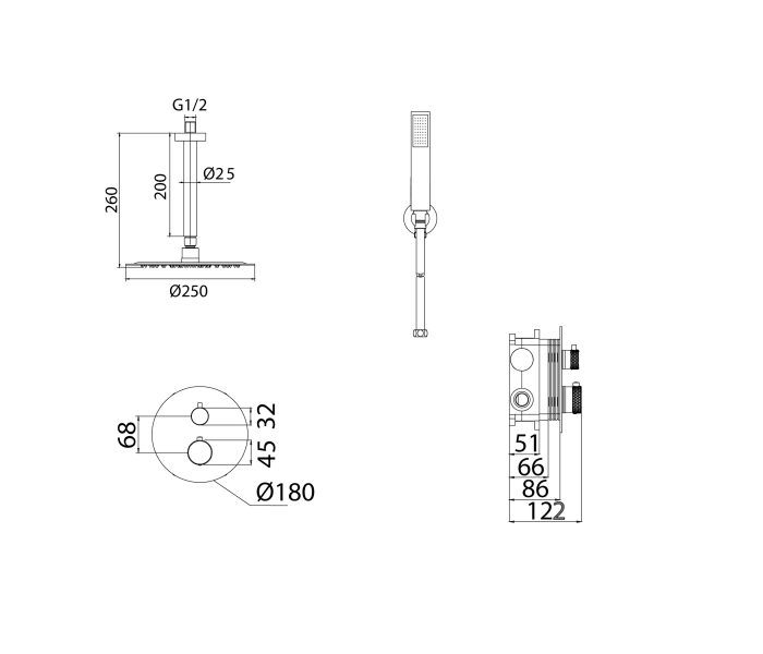 Conjunto de ducha y baño empotrado Imex Line Croquis 17