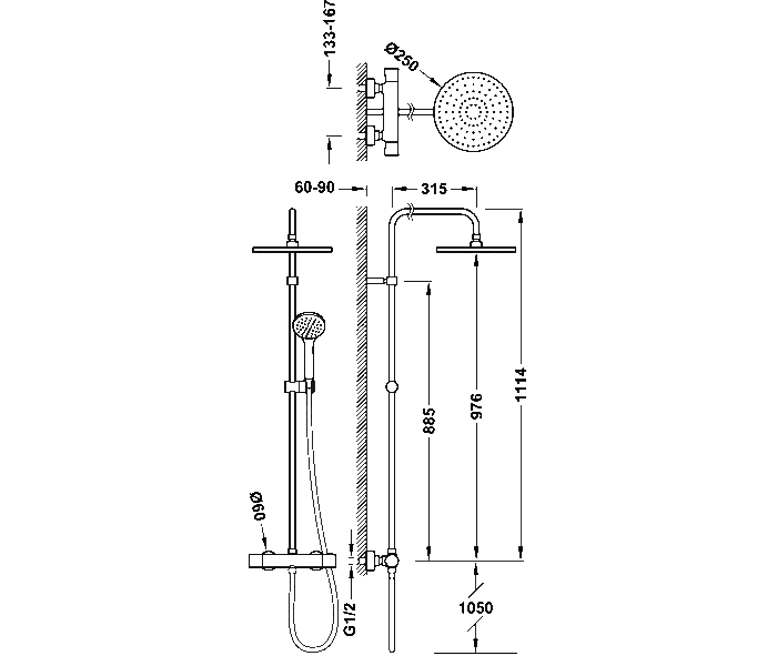 Conjunto de ducha y bañera empotrado Tres Base Plus Croquis 1