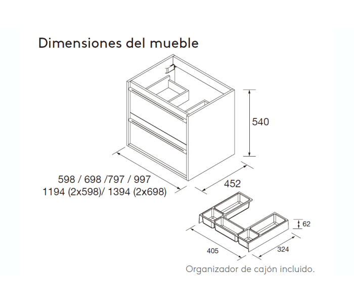 Mueble de baño con encimera de madera Salgar Attila Croquis 27