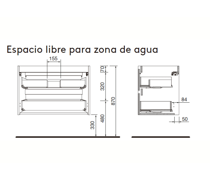 Mueble de baño con encimera de madera Salgar Attila Croquis 30