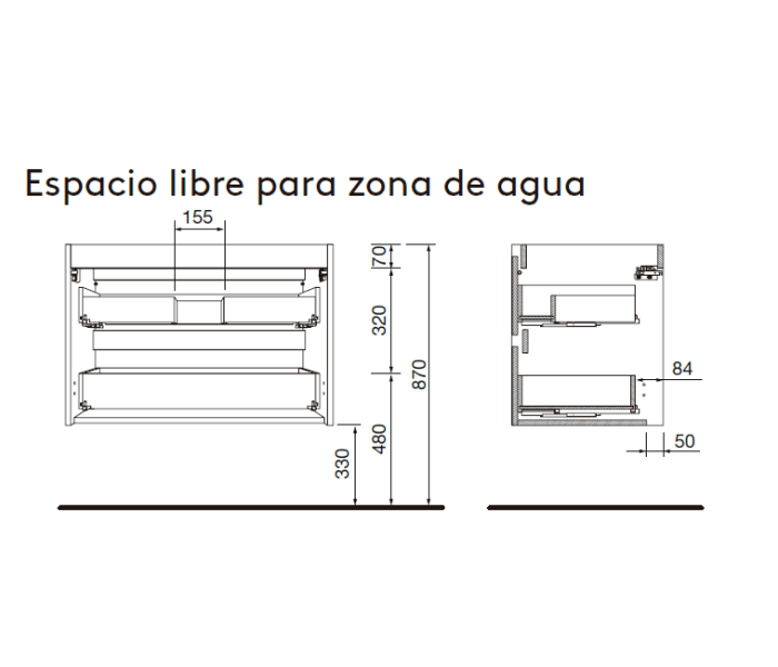 Mueble de baño con encimera de madera Salgar Attila Croquis 37