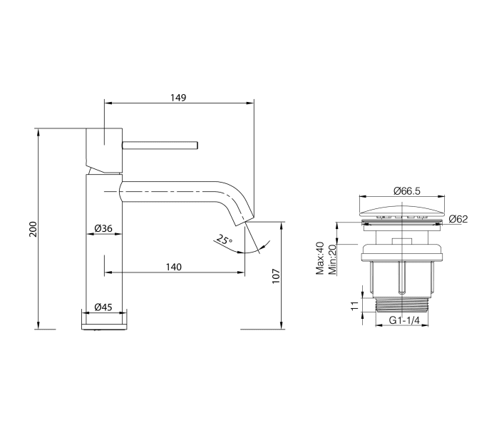 Pack Grifo de lavabo Monza + Válvula click-clack de Imex Croquis 5