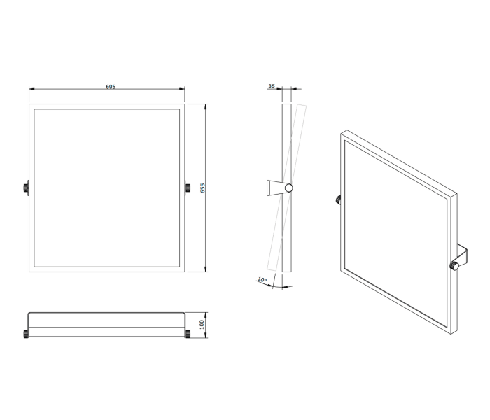 Espejo de baño inclinable ajustable Unisan New Wccare PMR Croquis 1