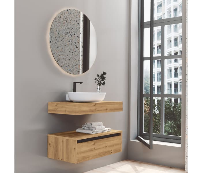 Conjunto mueble de baño con encimera de madera 12 cm de alta Inve Sensi Principal 0
