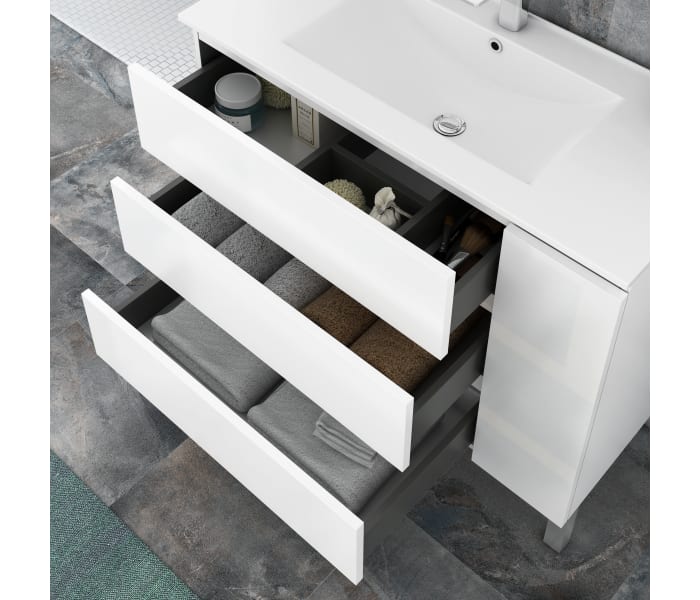 Mueble De Baño A Suelo 3 Cajones 80 Cm Kloe Blanco Mate