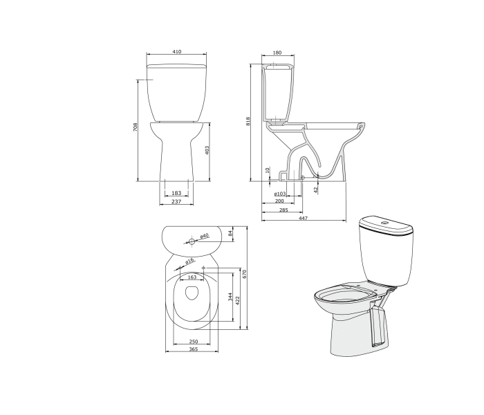 Pack inodoro + bidé Unisan Sanindusa Benissa Croquis 4