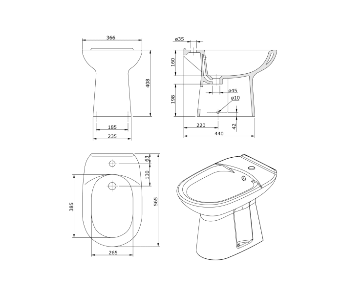 Pack inodoro + bidé Unisan Sanindusa Benissa Croquis 5