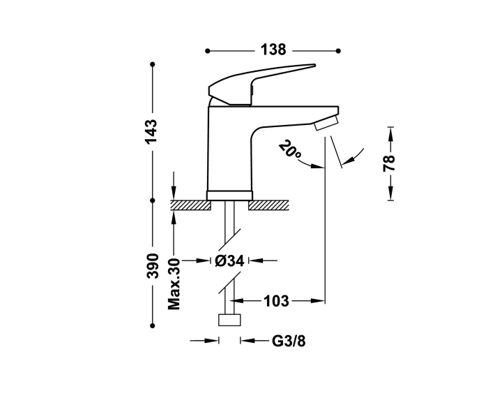 Grifo de lavabo Tres Base Plus Croquis 1