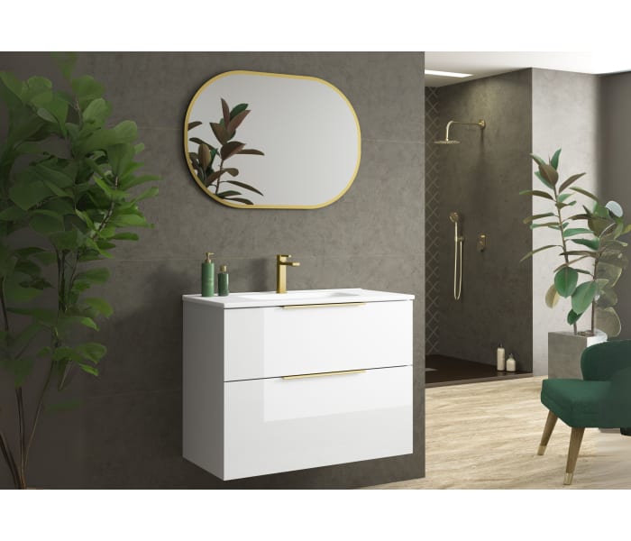 Conjunto mueble de baño fondo reducido 41cm Coycama Comet tirador dorado Principal 0