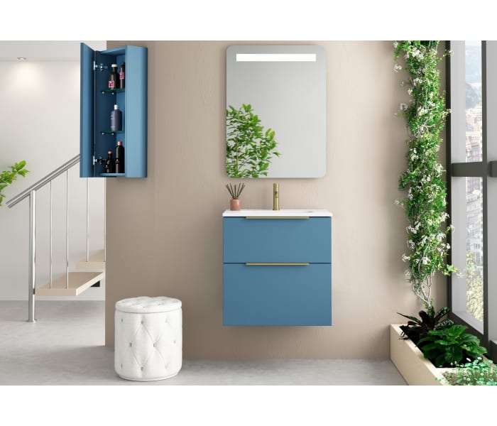 Conjunto mueble de baño fondo reducido 41cm Coycama Comet tirador dorado Principal 2