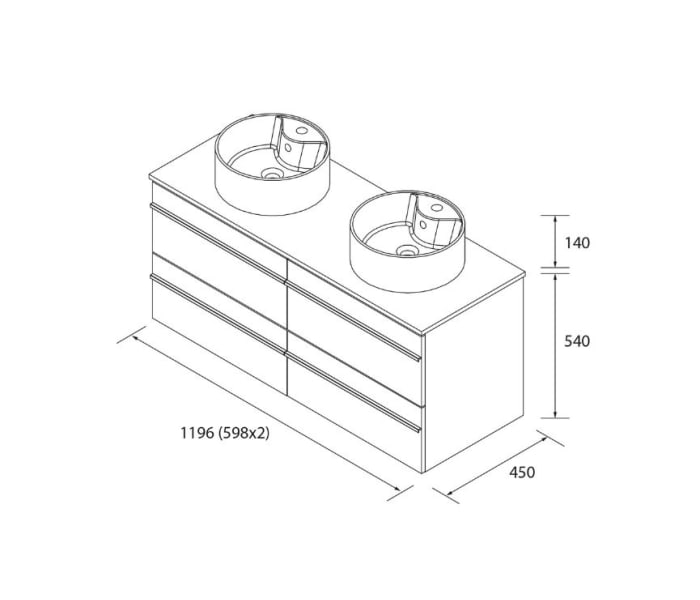 Conjunto mueble de baño con lavabo sobre encimera Salgar Born Croquis 5
