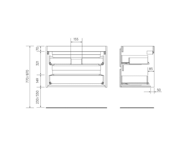 Conjunto mueble de baño con lavabo sobre encimera Salgar Born Croquis 8