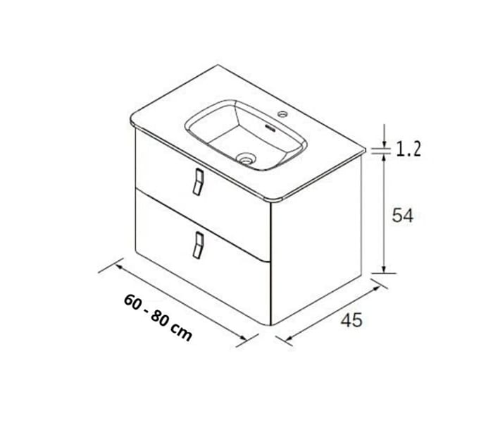Conjunto mueble de baño con lavabo de ceramica Salgar Uniiq Croquis 7