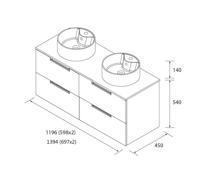Conjunto mueble de baño Salgar Leni con lavabo sobre encimera Croquis 16