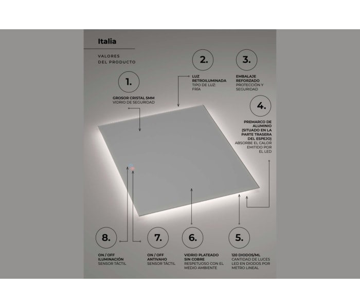 Espejo de baño con luz LED Ledimex Italia Detalle 7