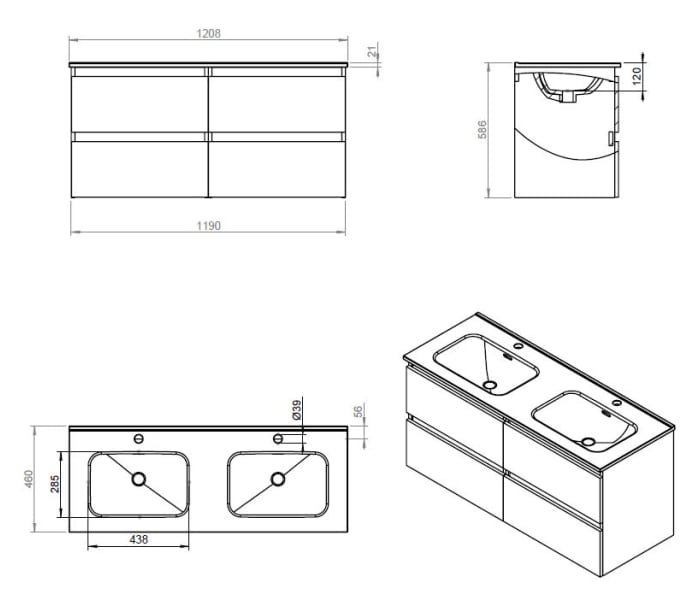 Conjunto mueble de baño Cosmic Bbest Croquis 3
