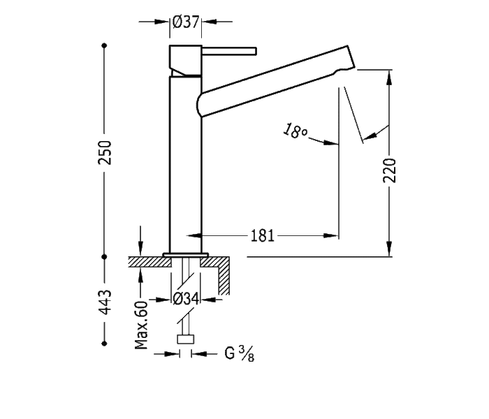 Grifo de lavabo Tres Max Croquis 1