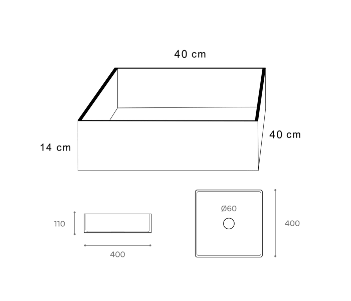 Lavabo sobre encimera Art and Bath Cube Croquis 2