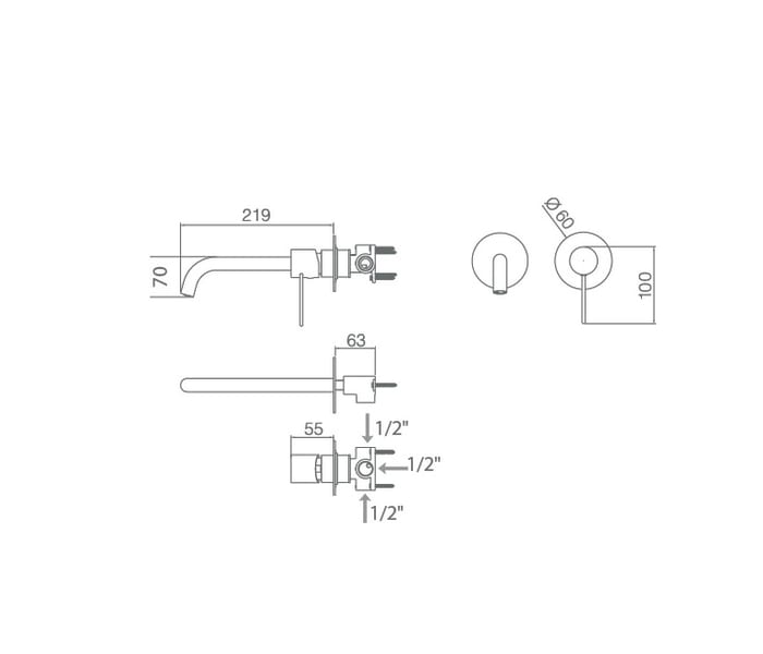Grifo de lavabo empotrado Moscu Imex Croquis 2