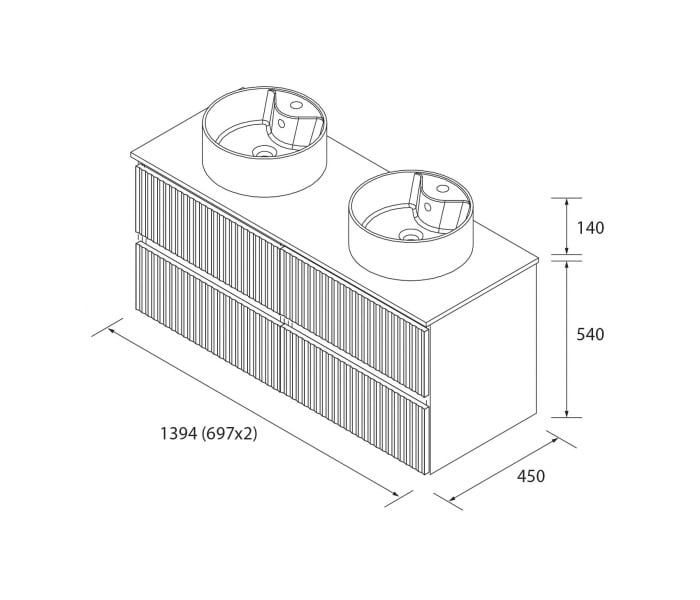 Conjunto mueble de baño Salgar Kira con lavabo sobre encimera Croquis 13
