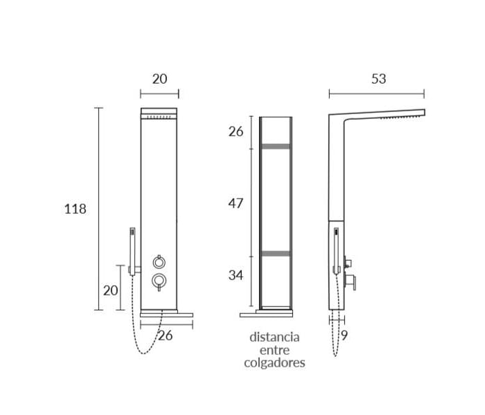 Columna de ducha Sagobar Ko Croquis 1