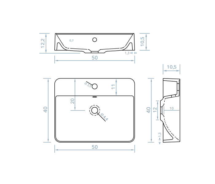 Lavabo sobre encimera Bruntec Dante Croquis 1