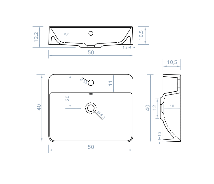 Lavabo sobre encimera Bruntec Dante Croquis 1