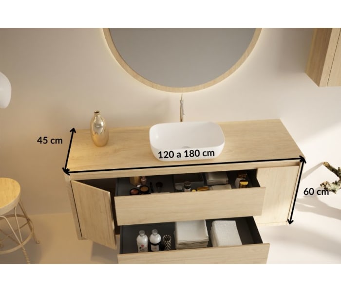 Mueble de baño con encimera de madera maciza Bruntec Alpes 13 Croquis 3