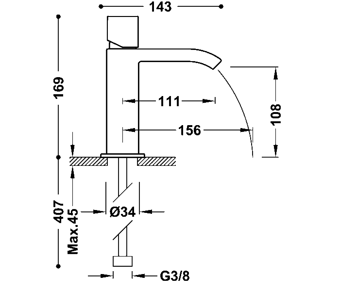 Grifo de lavabo Tres Cuadro Croquis 2