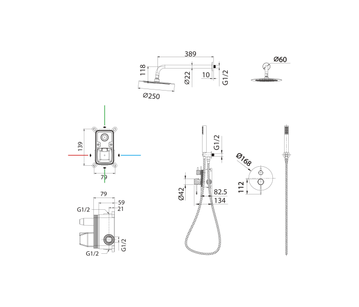 Conjunto de ducha empotrado Imex Bless Croquis 24
