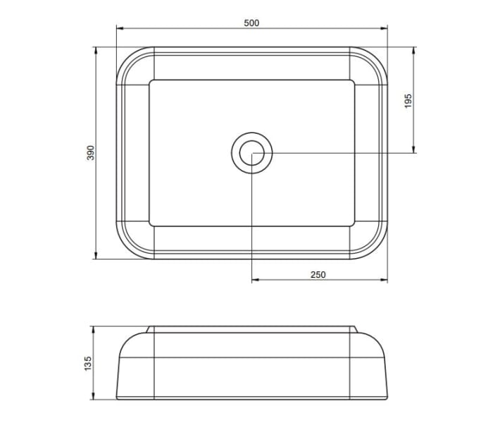 Lavabo sobre encimera fondo reducido 48 cm Visobaht Iria Croquis 1