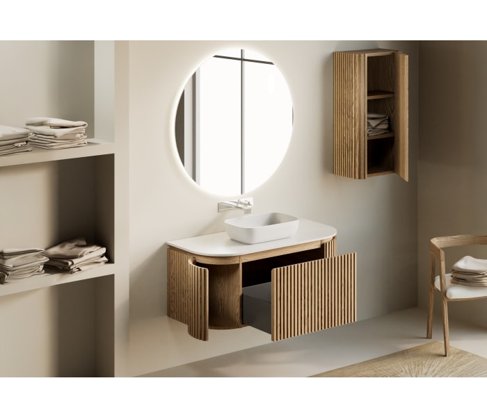 Mueble de baño madera maciza de fresno con encimera Solid Surface Bruntec Neo Curve Detalle 2