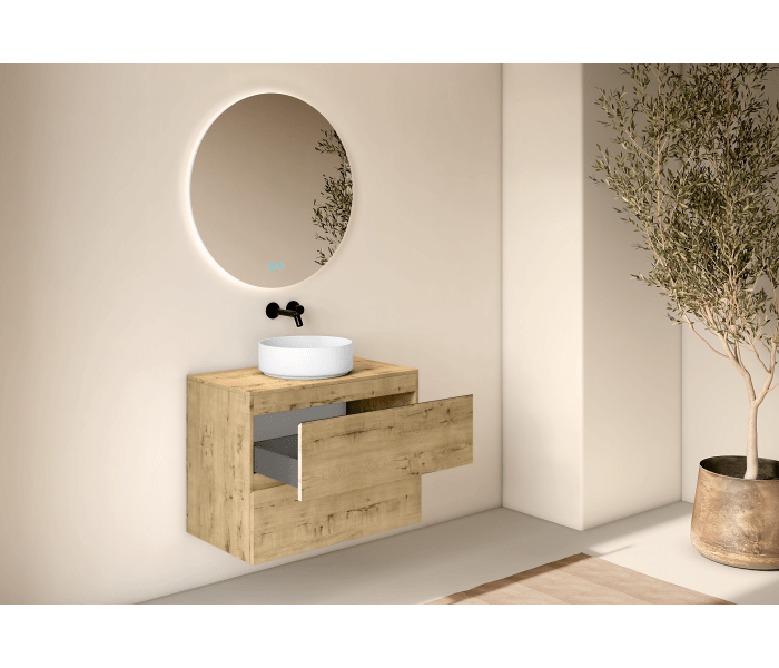 Mueble de baño fondo reducido 39 cm con encimera de madera Bruntec Roma Detalle 6