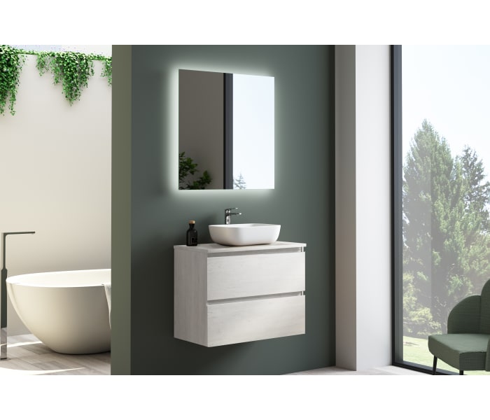 Mueble de baño fondo reducido 39 cm con encimera de madera Bruntec Roma Principal 2